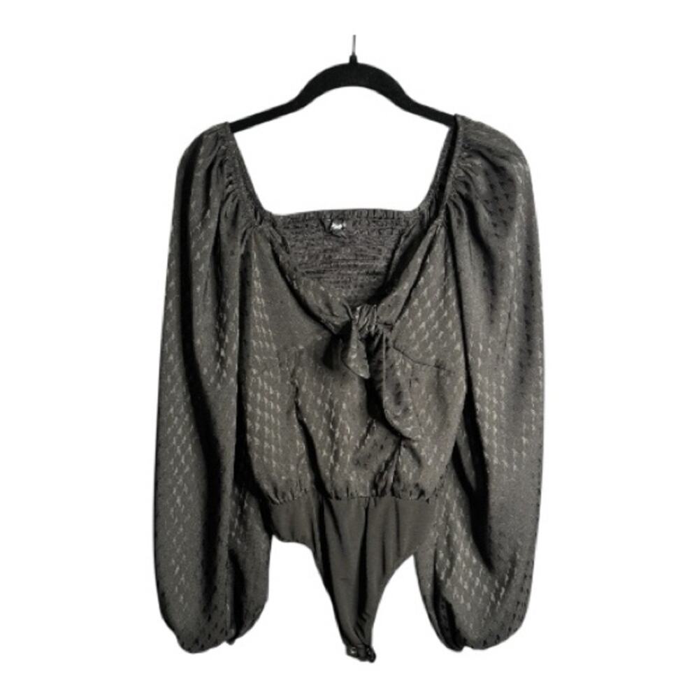Express Black Long Sleeve Tie Front Blouson Bodysuit Medium